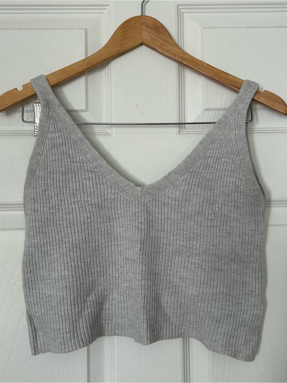 Light Gray Ribbed Knit V-Neck Tank